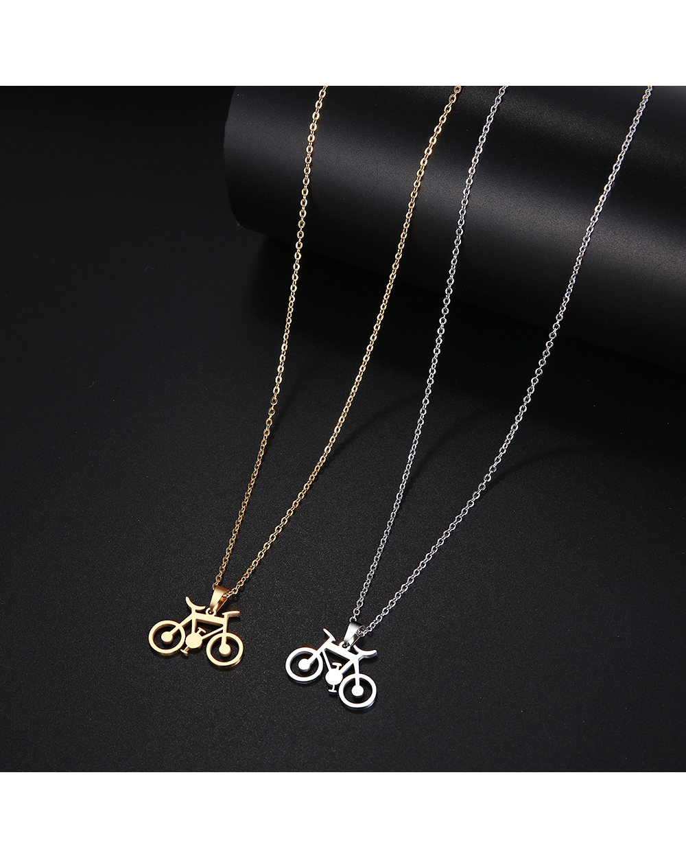 Stainless Steel Necklace For Women Man Classic Bicycle Gold And Silver Color Choker Pendant Necklace Engagement Jewelry front-4