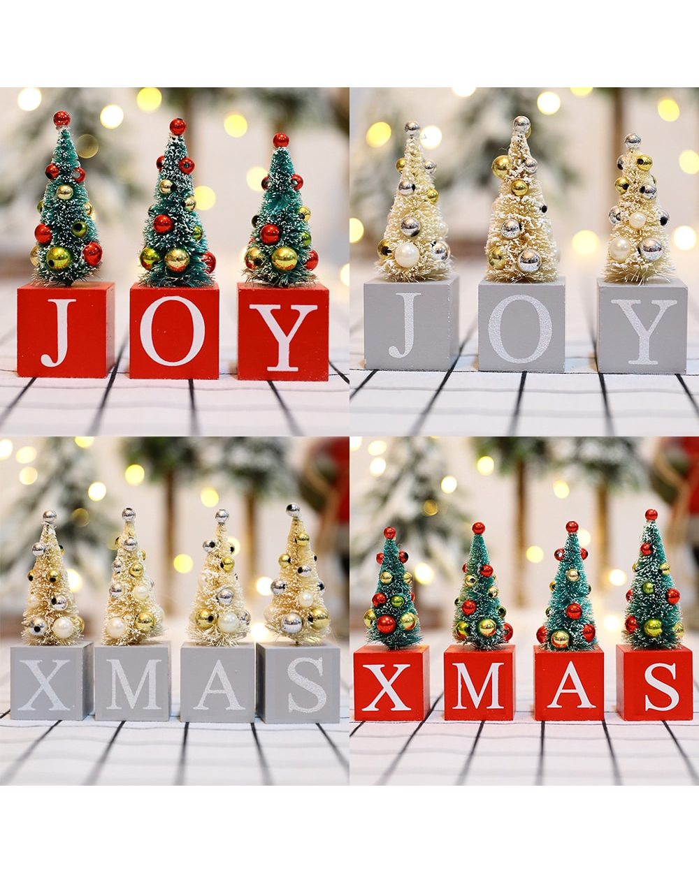 1Set Mini Christmas Tree Wooden Ornament Shop Showcase Table JOY XMAS Kids Gift 2022 Navidad Year Home Party Decoration front-0