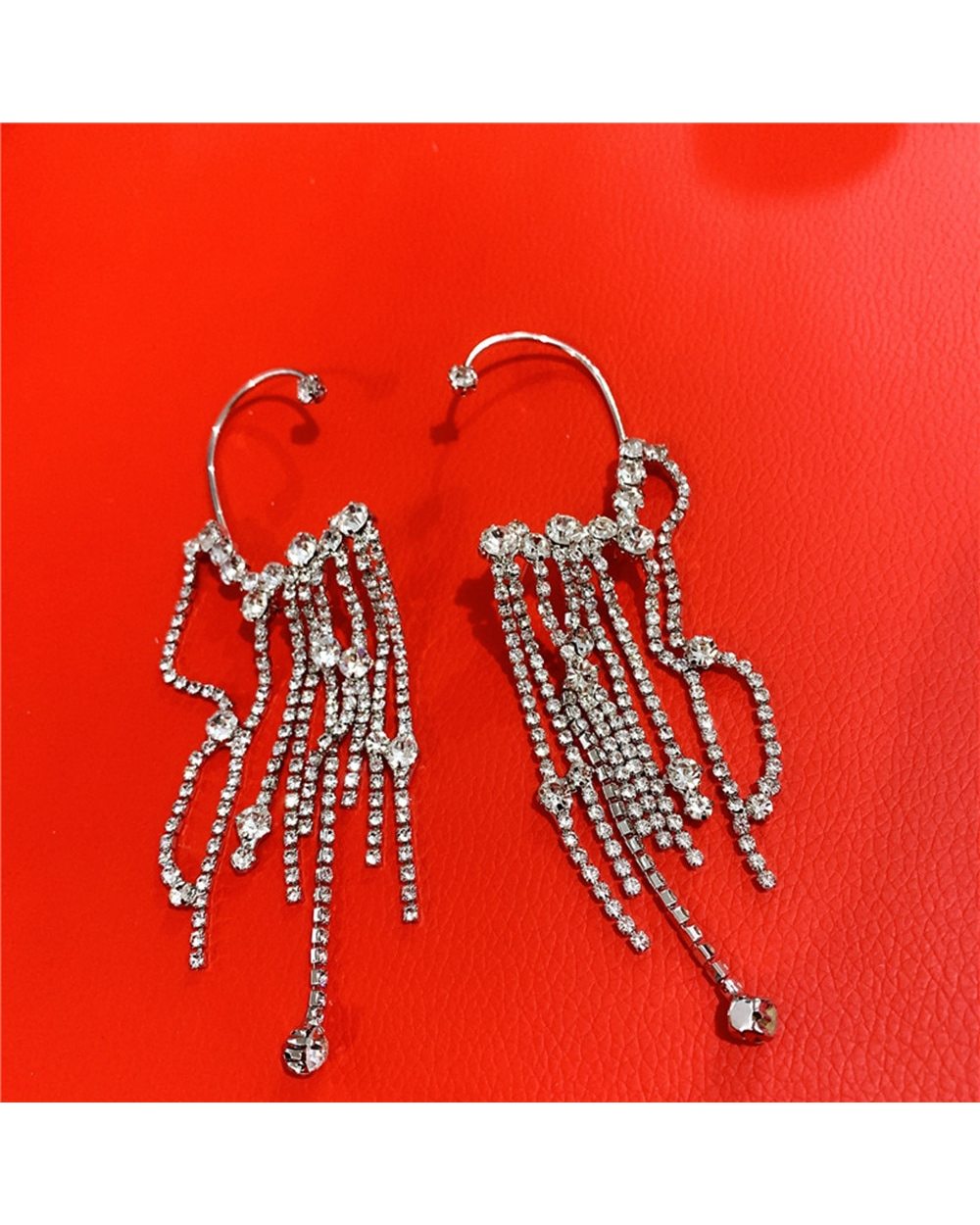 Luxury Personality Rhinestone Long Tassel Crystal Dangle Earrings front-2