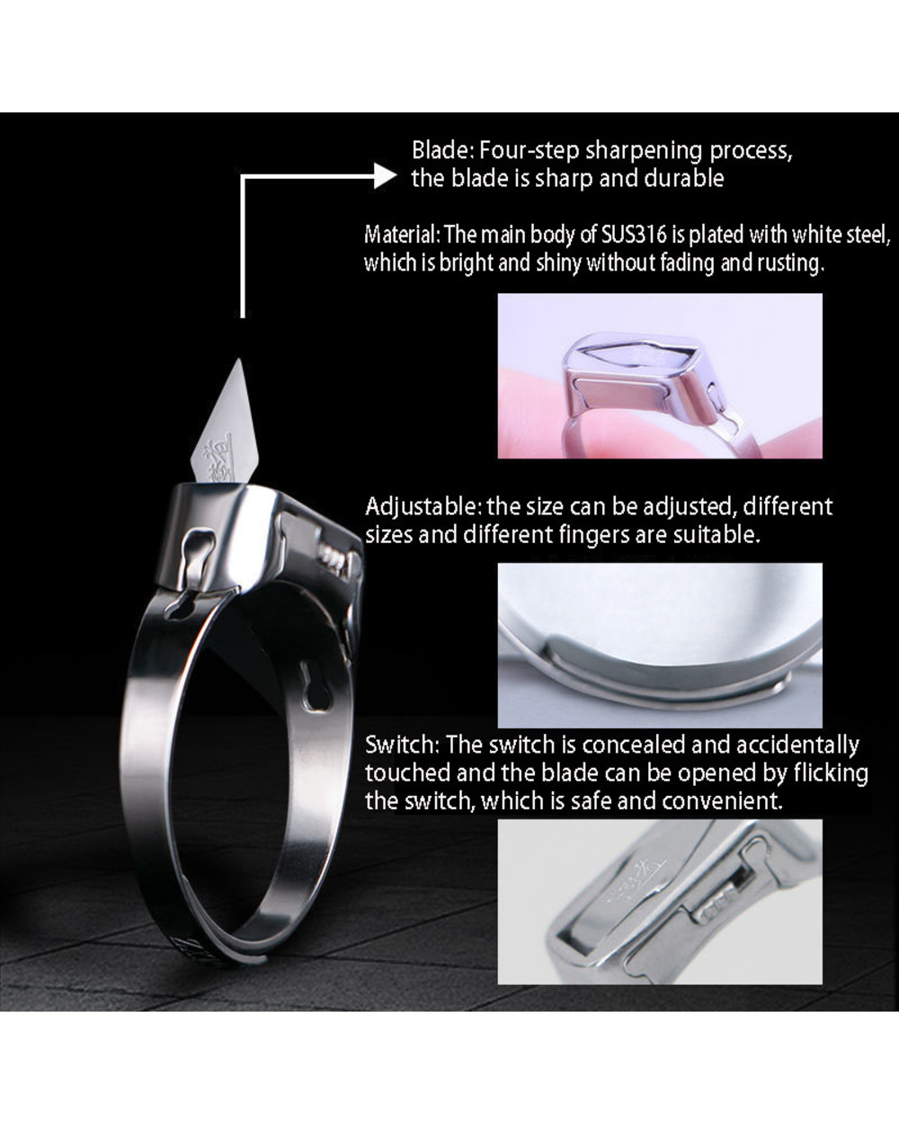 Luxury Quality Mini Ring Utility Outdoor Survival Stainless Steel Self-Defense Ring Tool Edc For Women Men front-1