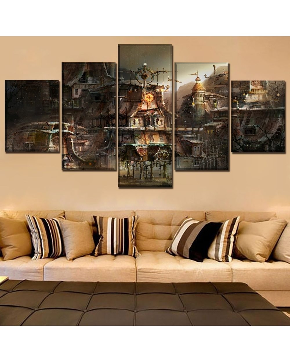 Building City Sci Fi Steampunk Picture Print Abstract 5 Panel Canvas Art Wall Decor front-2