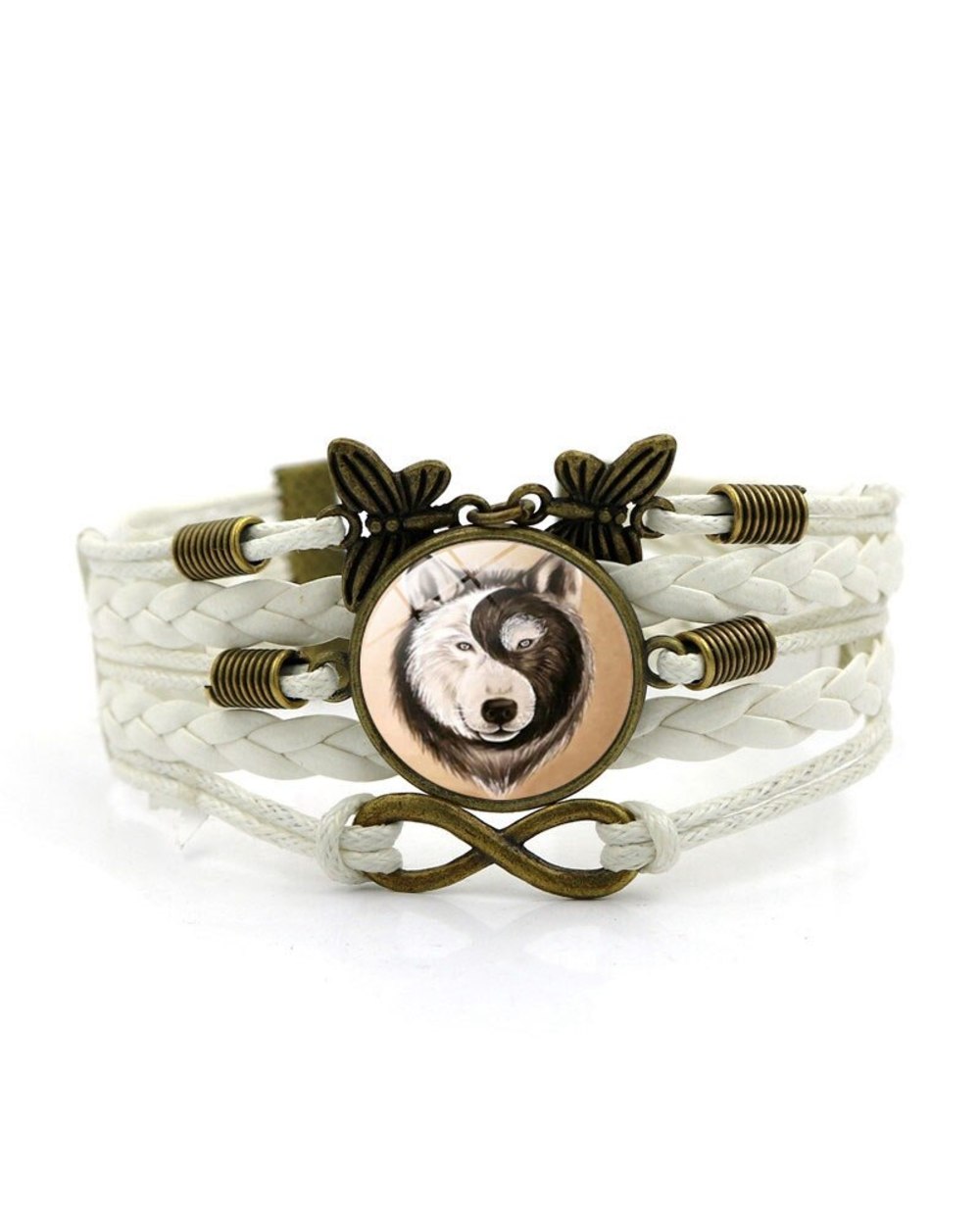 Wolf Photo Charm Bracelets for Women Fashion Glass Cabochon Butterfly Infinity Jewelry front-4