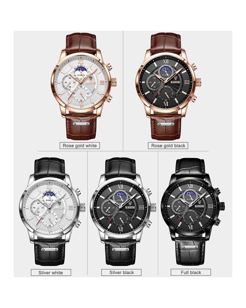 Men's Watches Leather Quartz Watch Sports Waterproof front-5