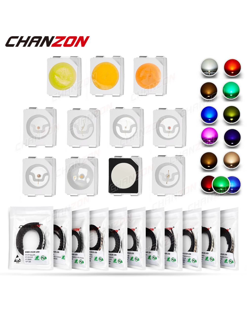 100Pcs 3528 Smd Led Diode Chip Warm White Red Green Blue Yellow Orange Uv Purple Pink Rgb Plcc2 Plcc-4 Lamp Light Beads front-3
