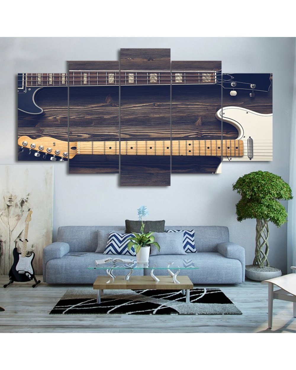 Vintage Guitar Music Painting Print Music 5 Panel Canvas Art Wall Decor front-0