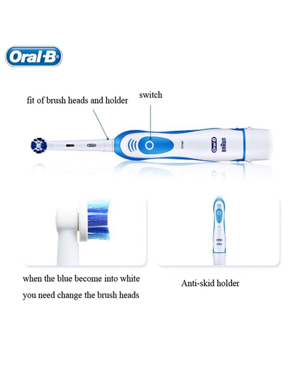 Original Oral B Electric Toothbrush For Adults Children Kids Battery Powered Rotation Type Gum Care Soft Bristles Deep front-1