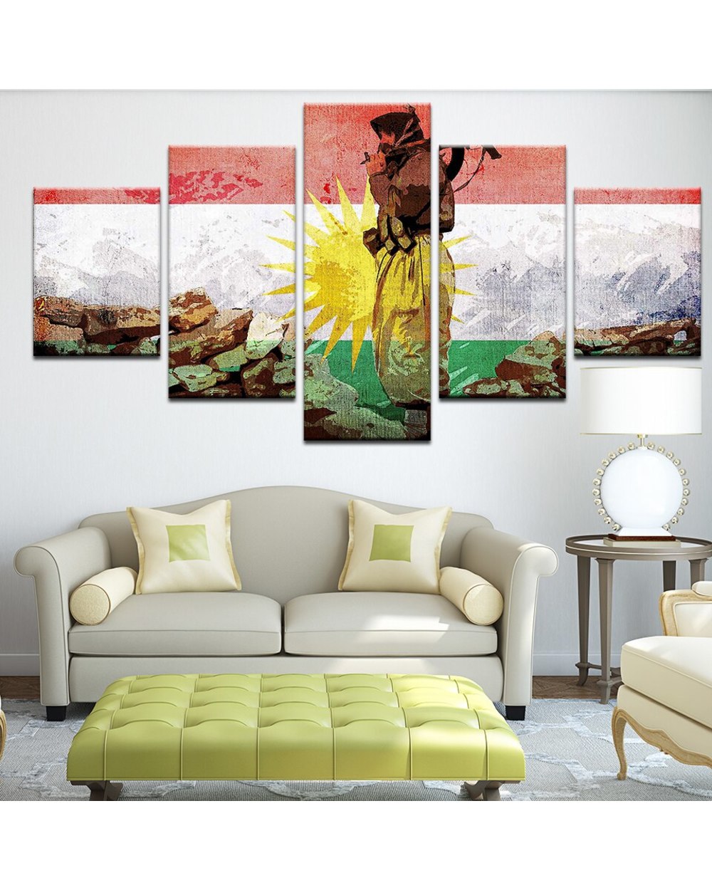 Kurdistan Soldier Flag Picture Print Abstract 5 Panel Canvas Art Wall Decor front-1