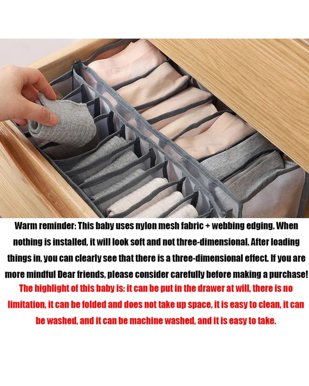 Storage Organizer for Clothes Separated Socks Shorts Bra Storage Boxs Dormitory Closet Organizer Drawer Washable front-5