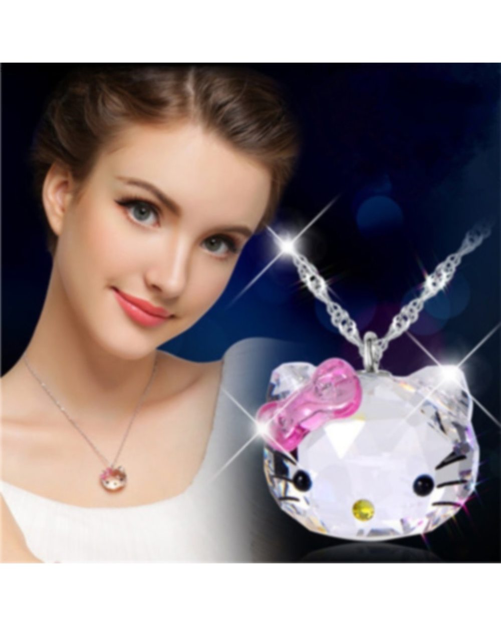 Mainecoon cat Necklace Pink Crystal Cute Porcelain Pendants s Fashion Jewelry for Women Gift front-0