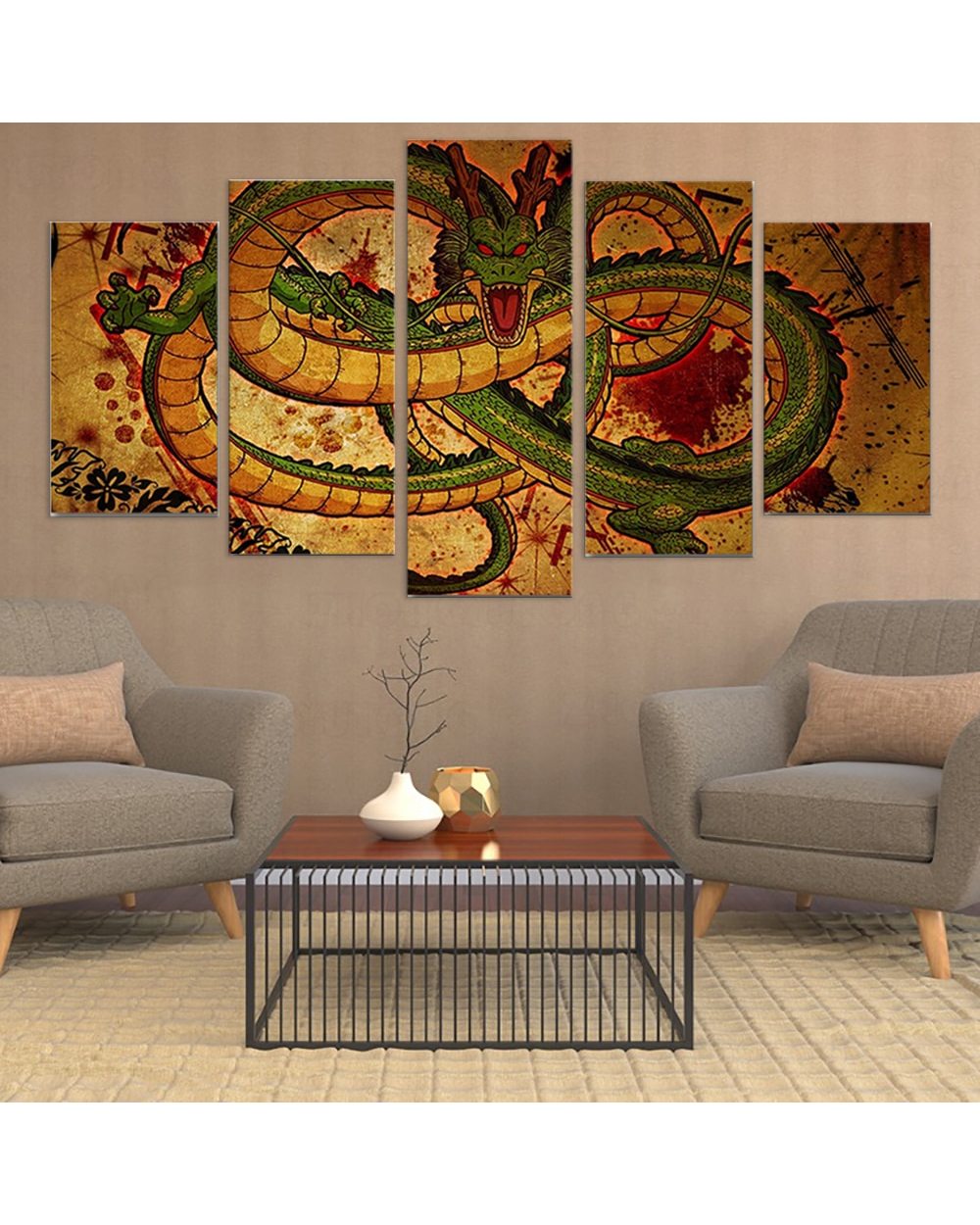 Animation Qinglong Picture Print Abstract 5 Panel Canvas Art Wall Decor front-1