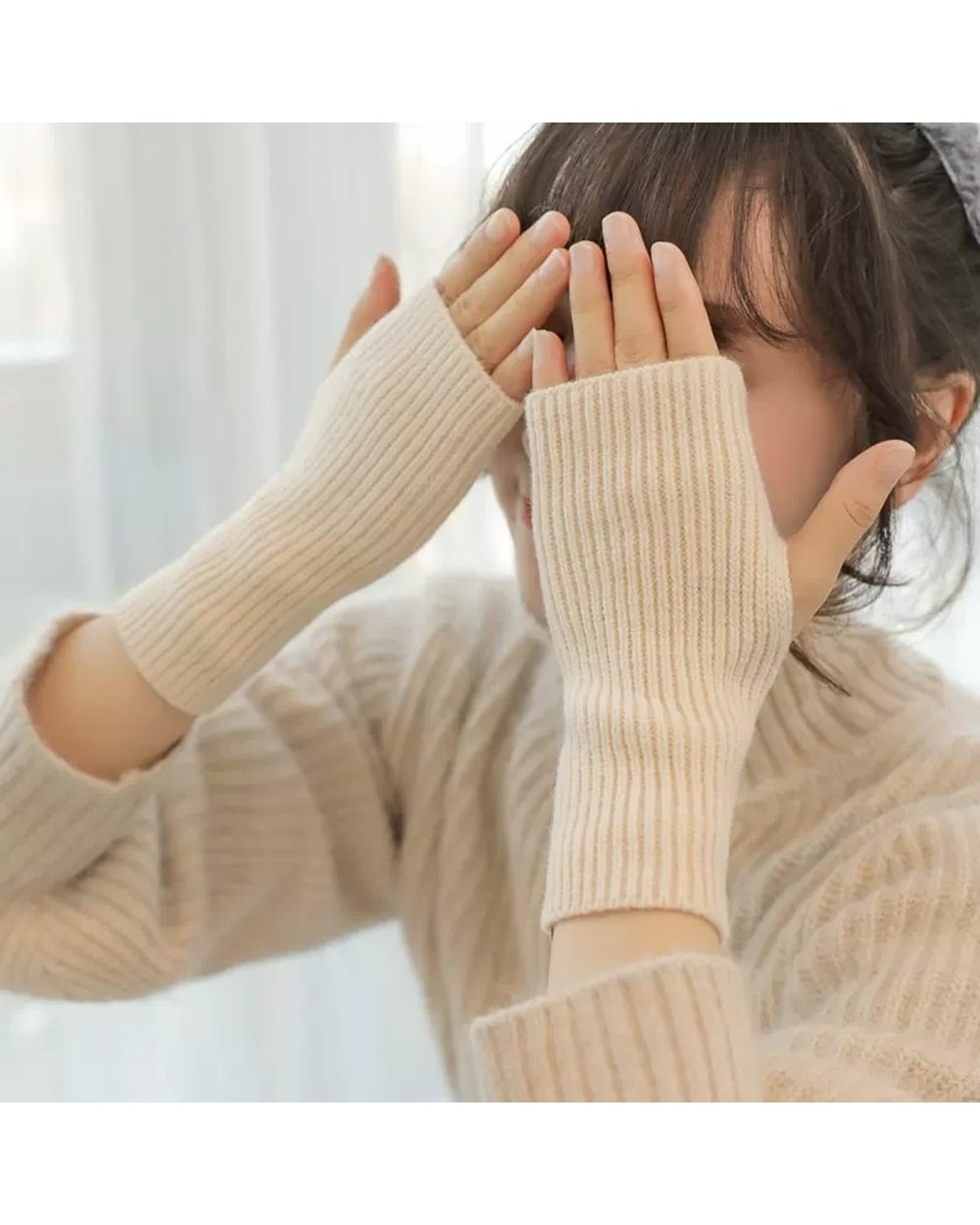 Half Finger Gloves Handschoenen For Women Winter Soft Warm Wool Knitting Arm Short Warm Fingerless Mittens Unisex front-0