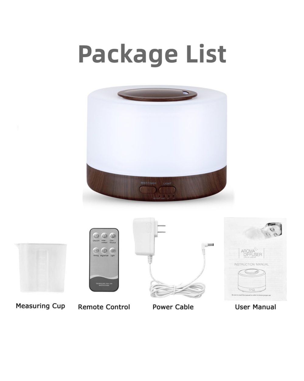 500Ml Electric Aroma Diffuser Essential Oil Diffuser Air Humidifier Ultrasonic Remote Control Color Led Lamp Mist Maker front-5
