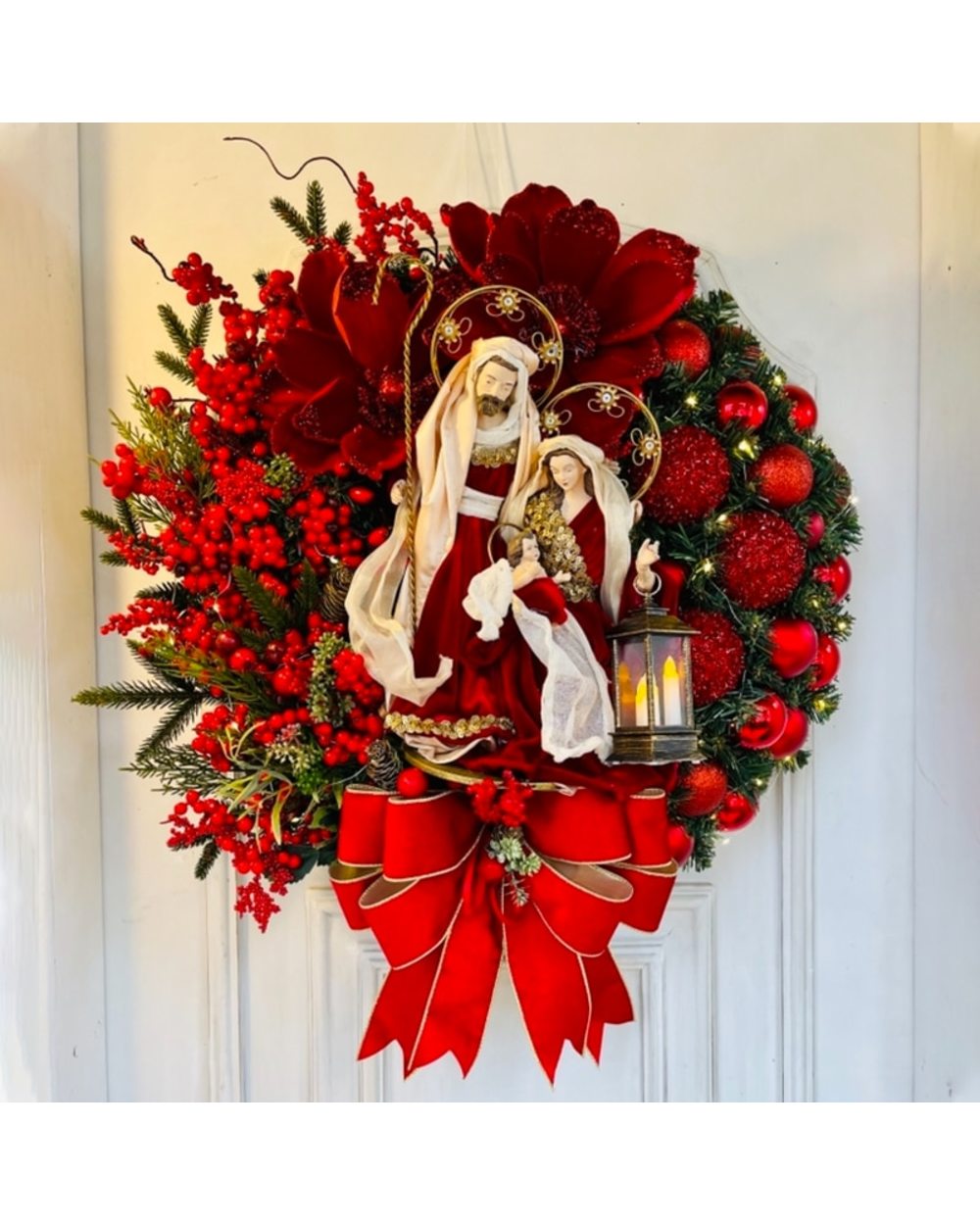2022 Sacred Christmas Wreath with Lights Artificial Hanging Ornaments Front Door Decorations Merry Christmas Tree Wreath front-0