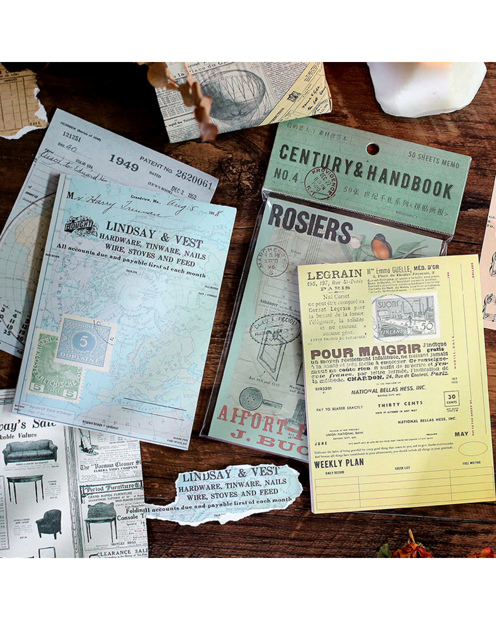 Journamm 50Pcs/Pack Vintage Ticket Map Style Materials Memo Paper Scrapbooking Junk Journal Diy Stationery Background D front-4