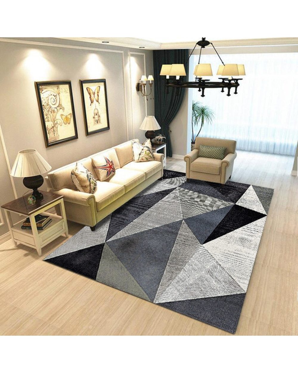 Geometric Carpet for Living Room Anti-slip Pattern Print Indoor Area Rugs Home front-1