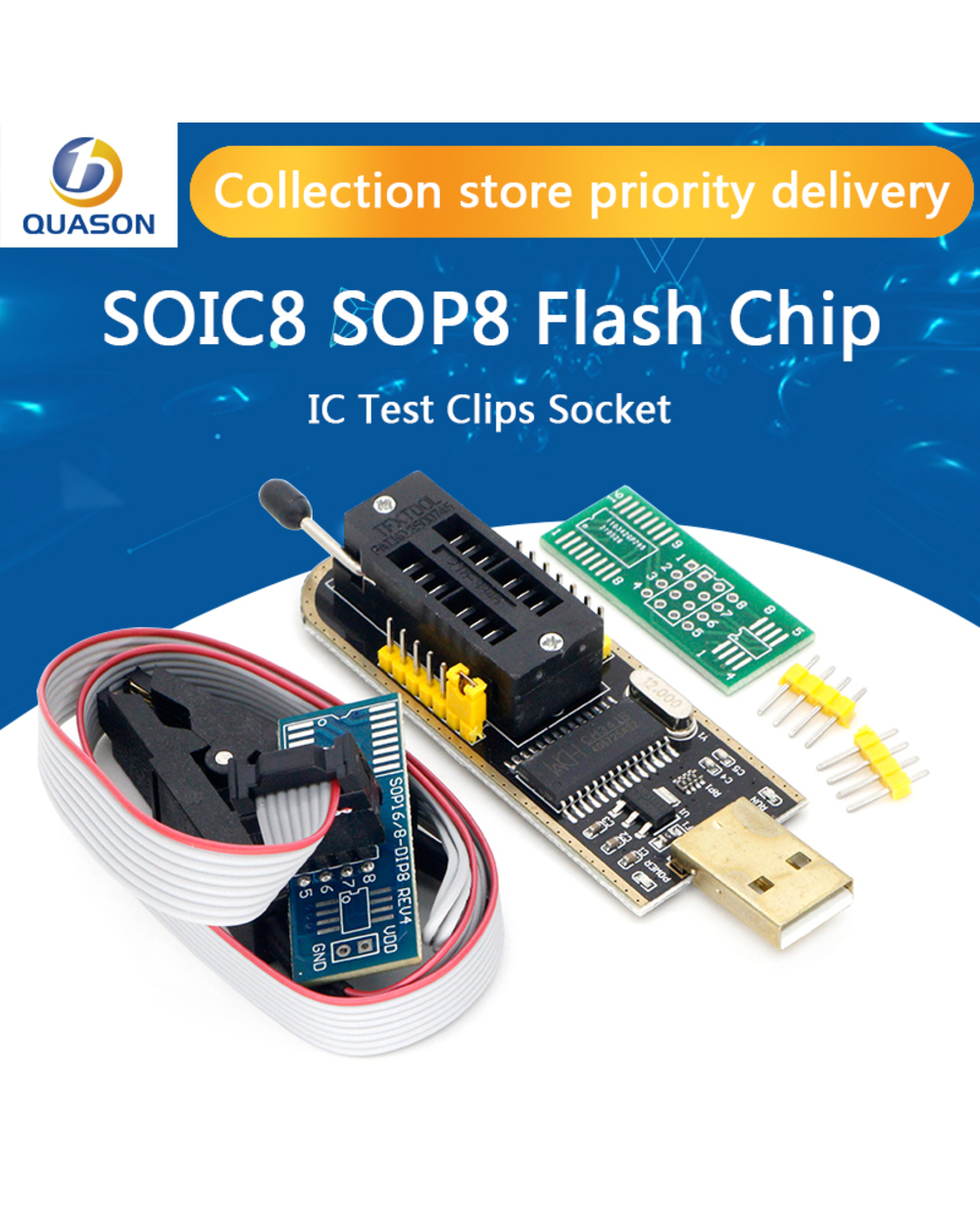 Ch341 24 25 Series Eeprom Flash Bios Usb Programmer Module + Soic8 Sop8 Test Clip For Eeprom 93Cxx / 25Cxx / 24Cxx front-0