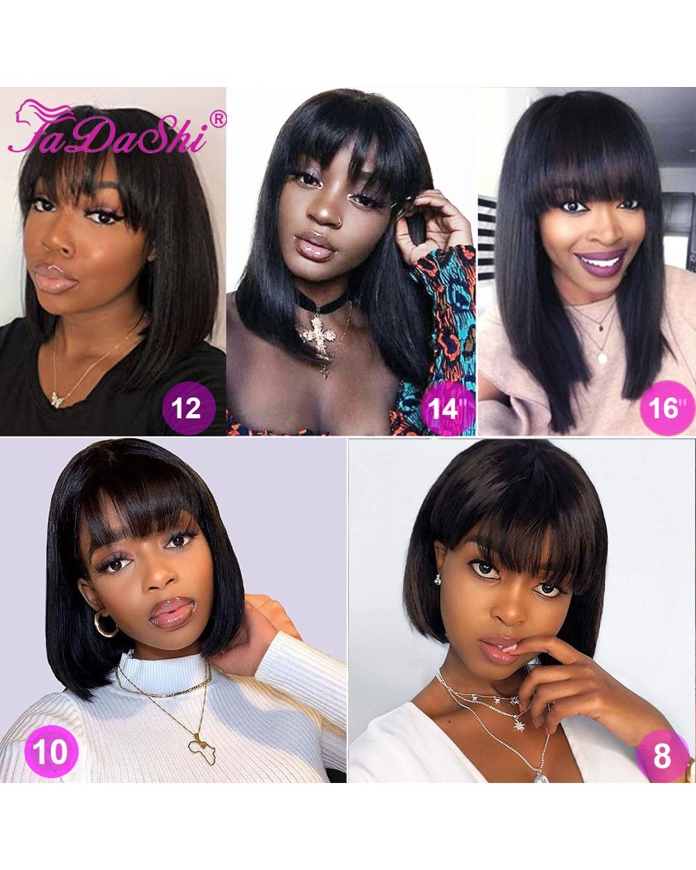 Short Bob Wig With Bangs Straight Brazilian Hair Wigs For Women Human Hair Glueless Wig Full Machine Made Human Hair front-2