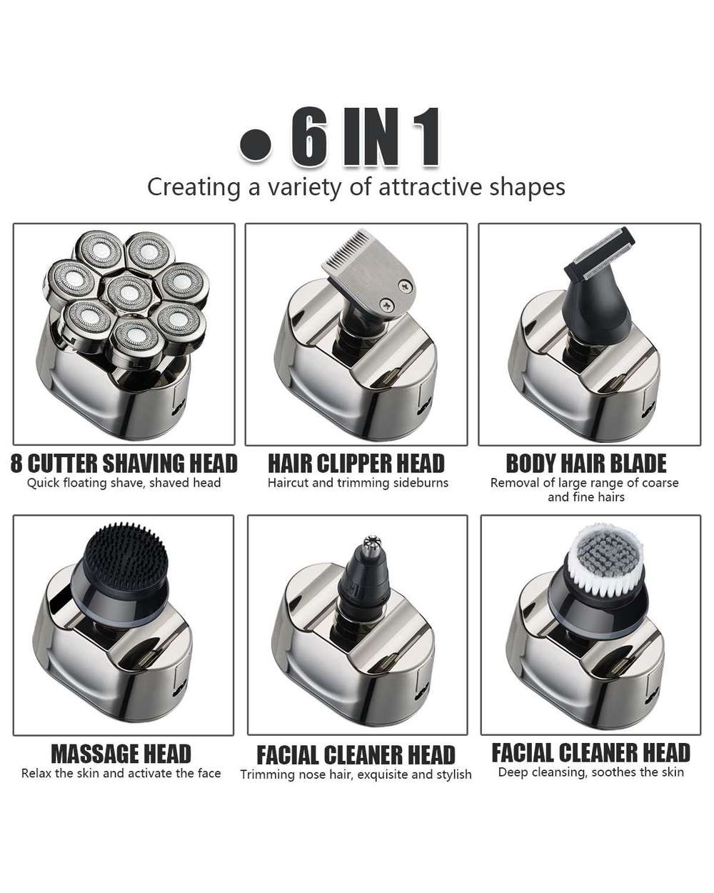 New Shaver For Men 8D Independently 8 Cutter Floating Head Waterproof Electric Razor Multifunction Usb Charge Trimmer F front-5