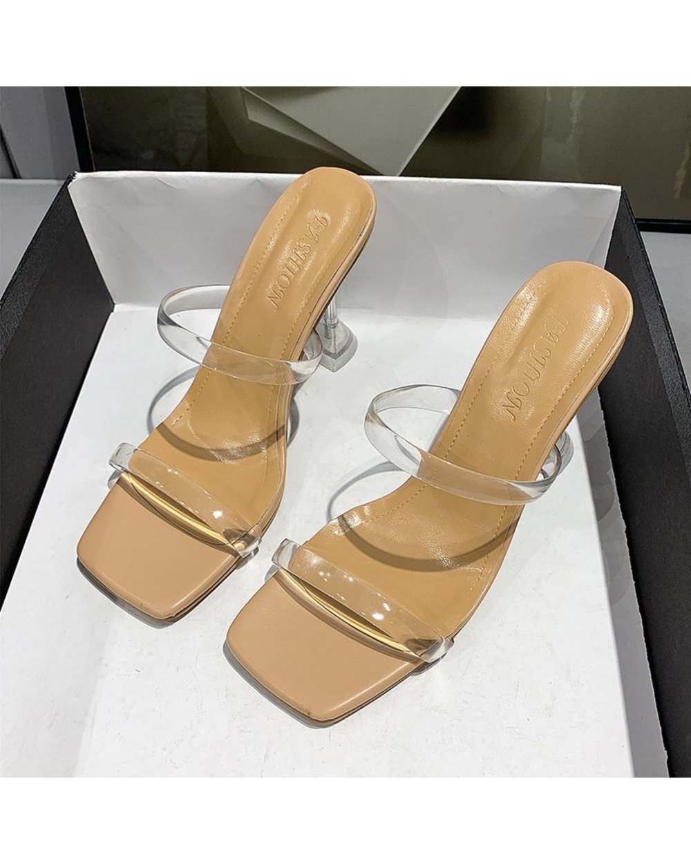 Sexy Transparent Slippers Summer High Heels Square Toe Clear Party Shoes front-0