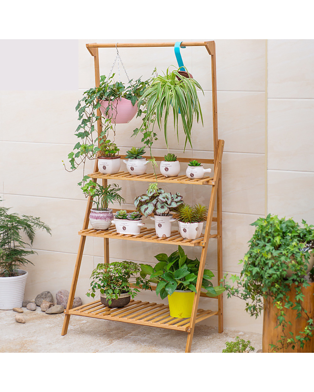 3-Tier Hanging Plant Stand Storage Shelf Folding Flower Pot Organizer front-1