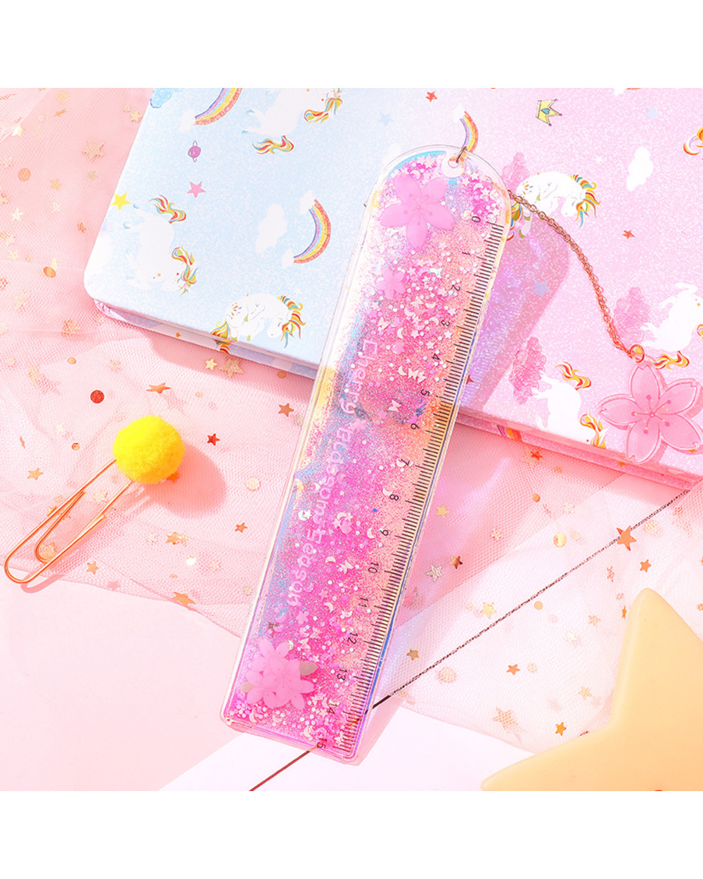 1 Pcs/Lot Oil Flow Sand Bookmark Rulers Kawaii Laser Girl Drawing Template Lace Sewing Ruler Stationery Office School front-5