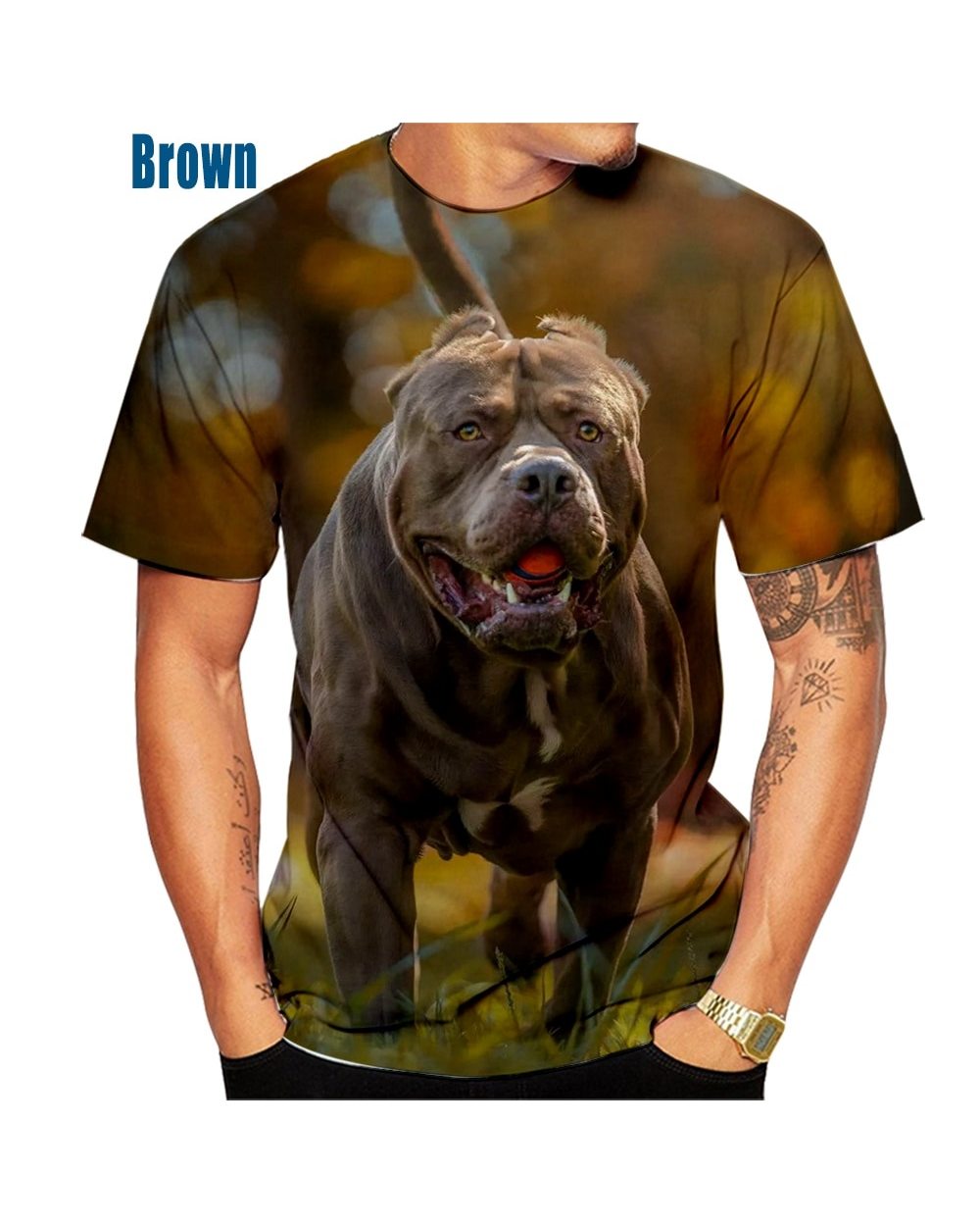 New 3D Pitbull Dog Painting Man Casual T-shirt XS 5XL front-3