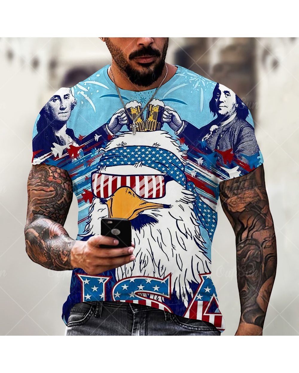 Soaring Eagle 3D Print Men's T Shirt O Neck Short Sleeve Animal front-5