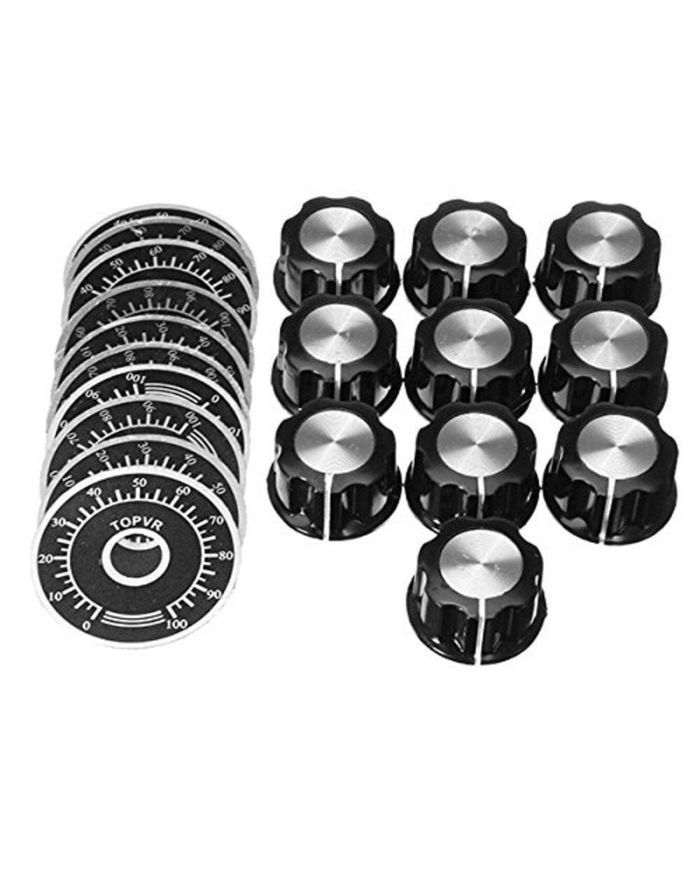 10 Sets Potentiometer Knob Kit Mf-A03 Dial Knob + Mf-A03 Bakelite Knob With Scale Plate Sheet Scale Digital Potentiomet front-0