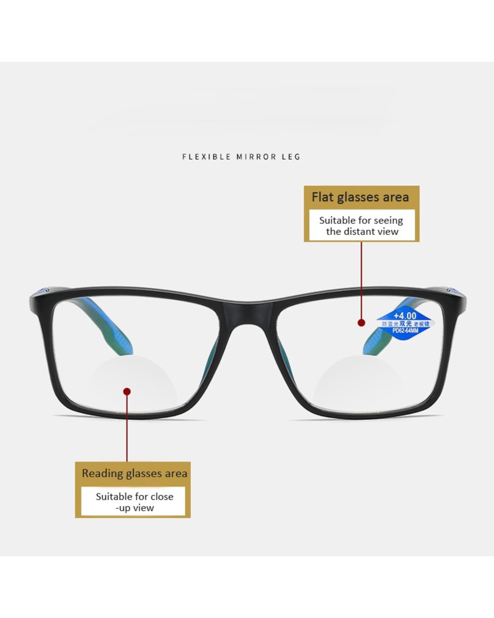 Iboode Anti-Blue Reading Glasses Ultra Light Resin Computer Glasses Fashion Flexible Multifocal Light Glasses +1.0 1.5 front-2