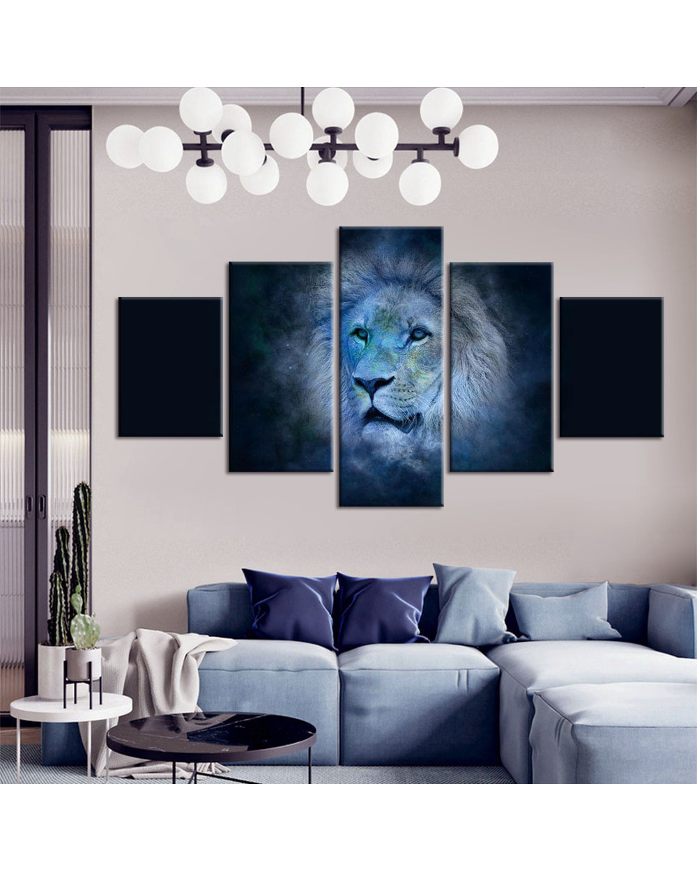 Color Effect Lion Picture Print Animal 5 Panel Canvas Art Wall Decor front-1