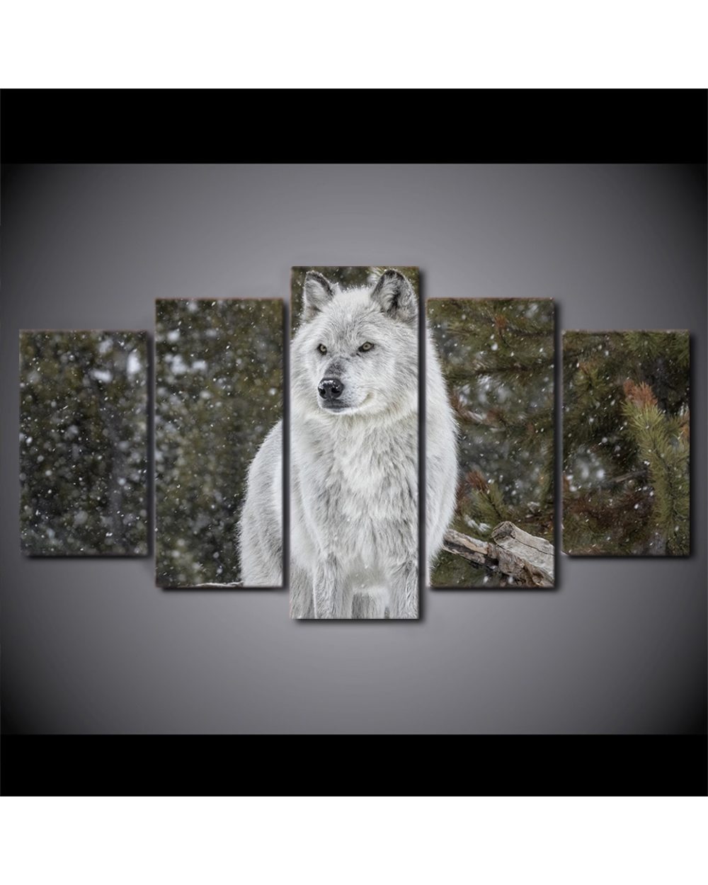 Snow Wolf Painting Picture Print Animal 5 Panel Canvas Art Wall Decor front-1