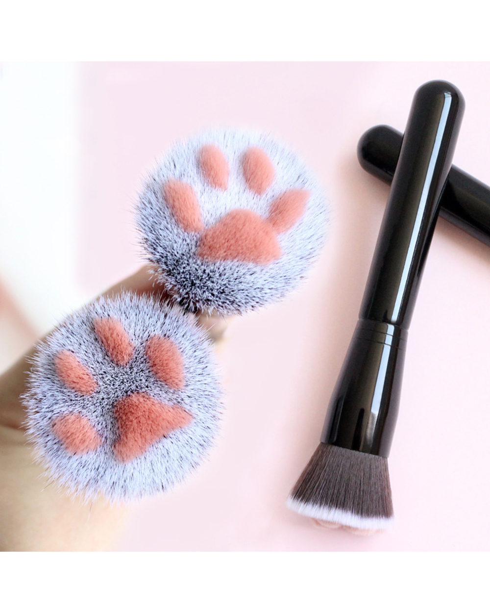 1Pc Cute Cat Claw Paw Women Makeup Soft Fibre Wooden Brush Loose Powder Blush Contour Face Make Up Foundation Repair Br front-1