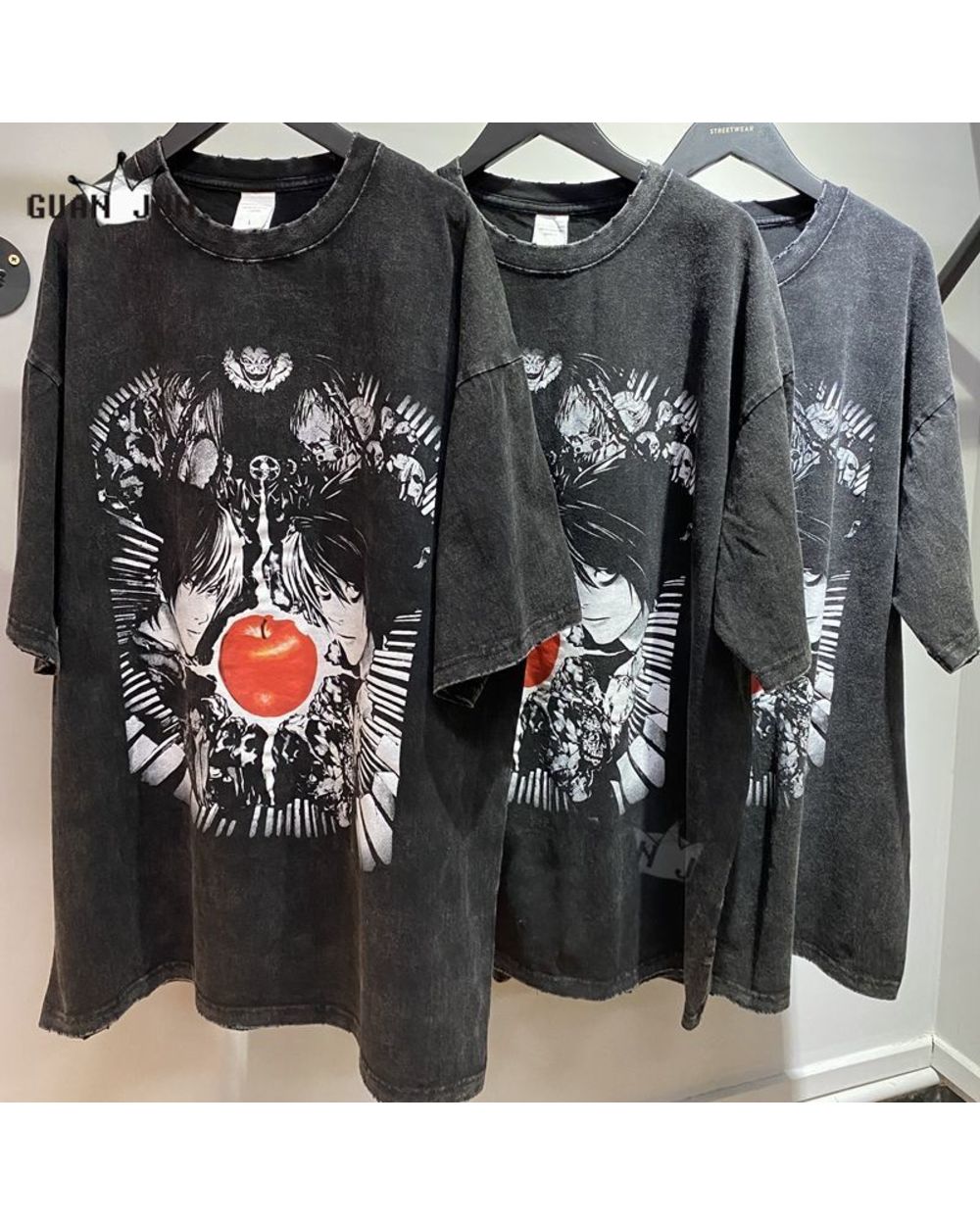 Anime Death Note Printed T Shirt Men Retro Washed 100Cotton Tops Tees Harajuku Tshirt 2021 Streetwear Hip Hop Male T-s front-0