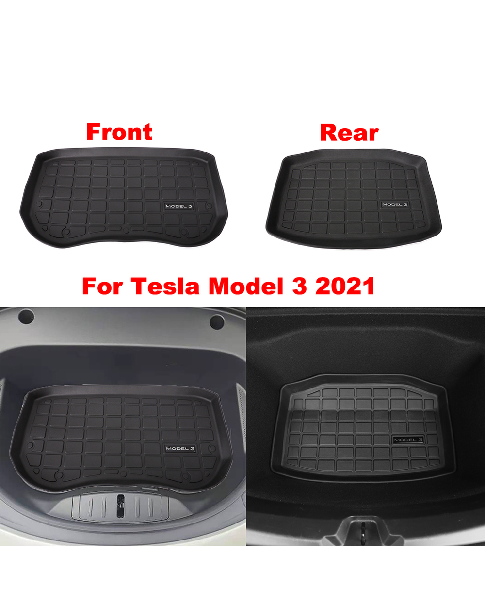 2021 Fit For Tesla Model 3 Front Or Rear Trunk Mats Cargo Liner Tpe Pad