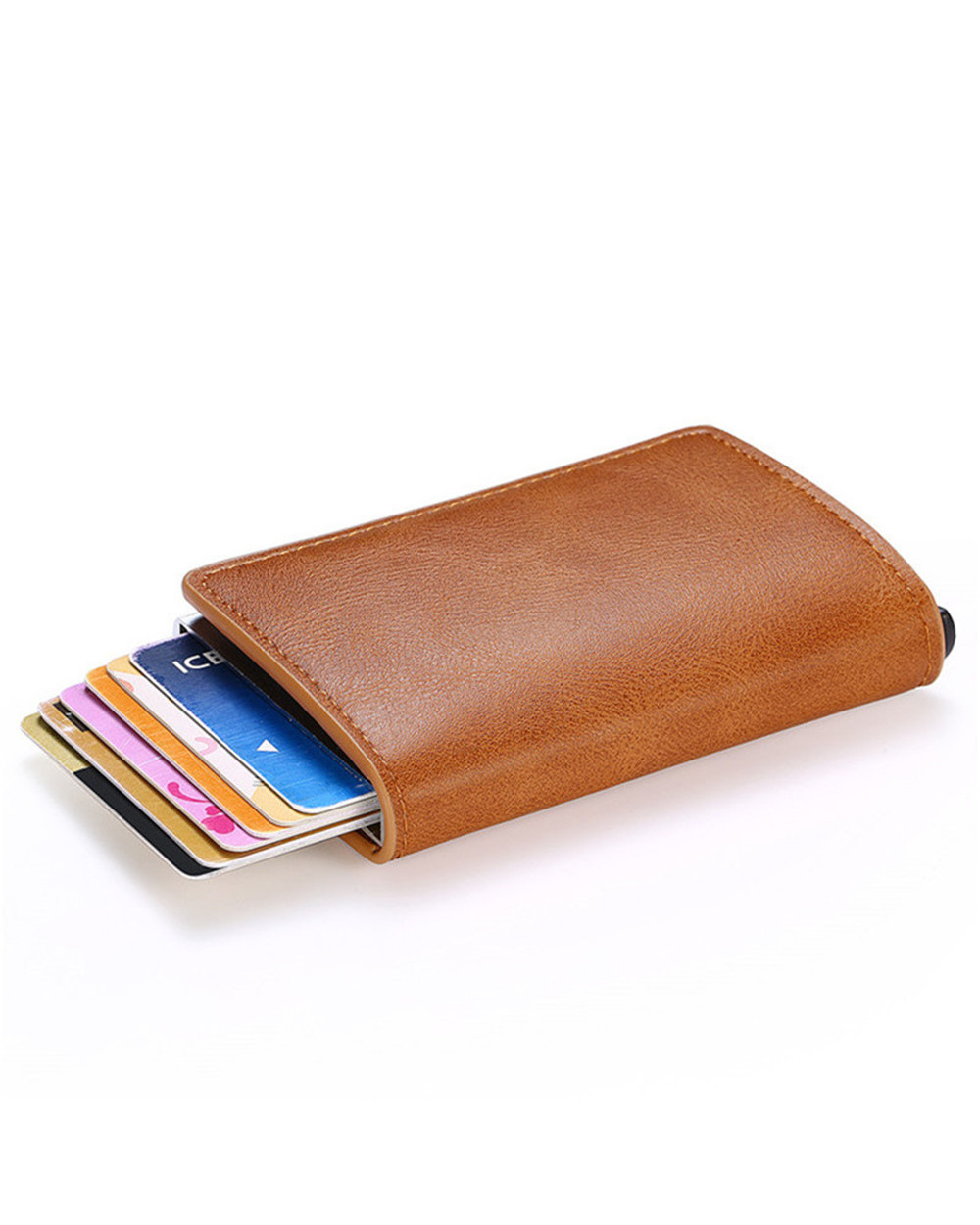 2021 Credit Card Holder Wallet Men Women RFID Aluminium Bank Cardholder Case Vintage Leather Wallet front-5