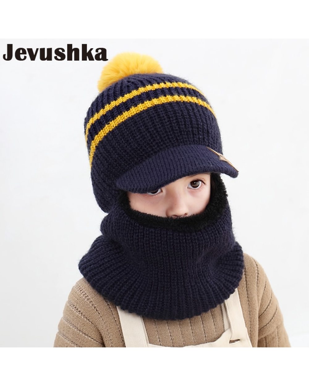 Baby Winter Hat Pom Pom Beanie Hats Baby Girl And Boy Hat With Warm Fleece Lining Baseball Caps For Kids Ht19025 front-1