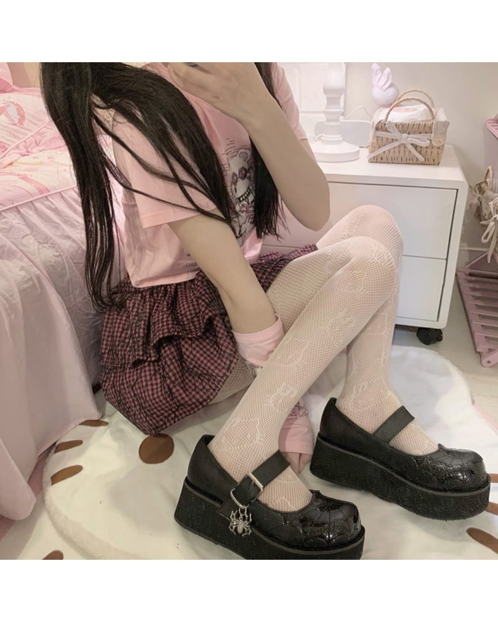 Women's Kawaii Anime Cat Socks Japanese Fishnet Transparent Silk Lolita Pantyhose Thigh High Socking Sexy front-4