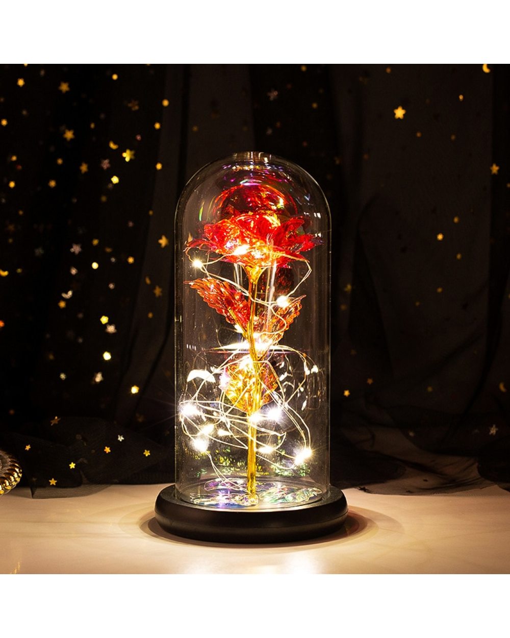 Beauty and Beast Light Rose Flower Glass Cover LED Battery Lamp Gift For Valentine's Day front-4