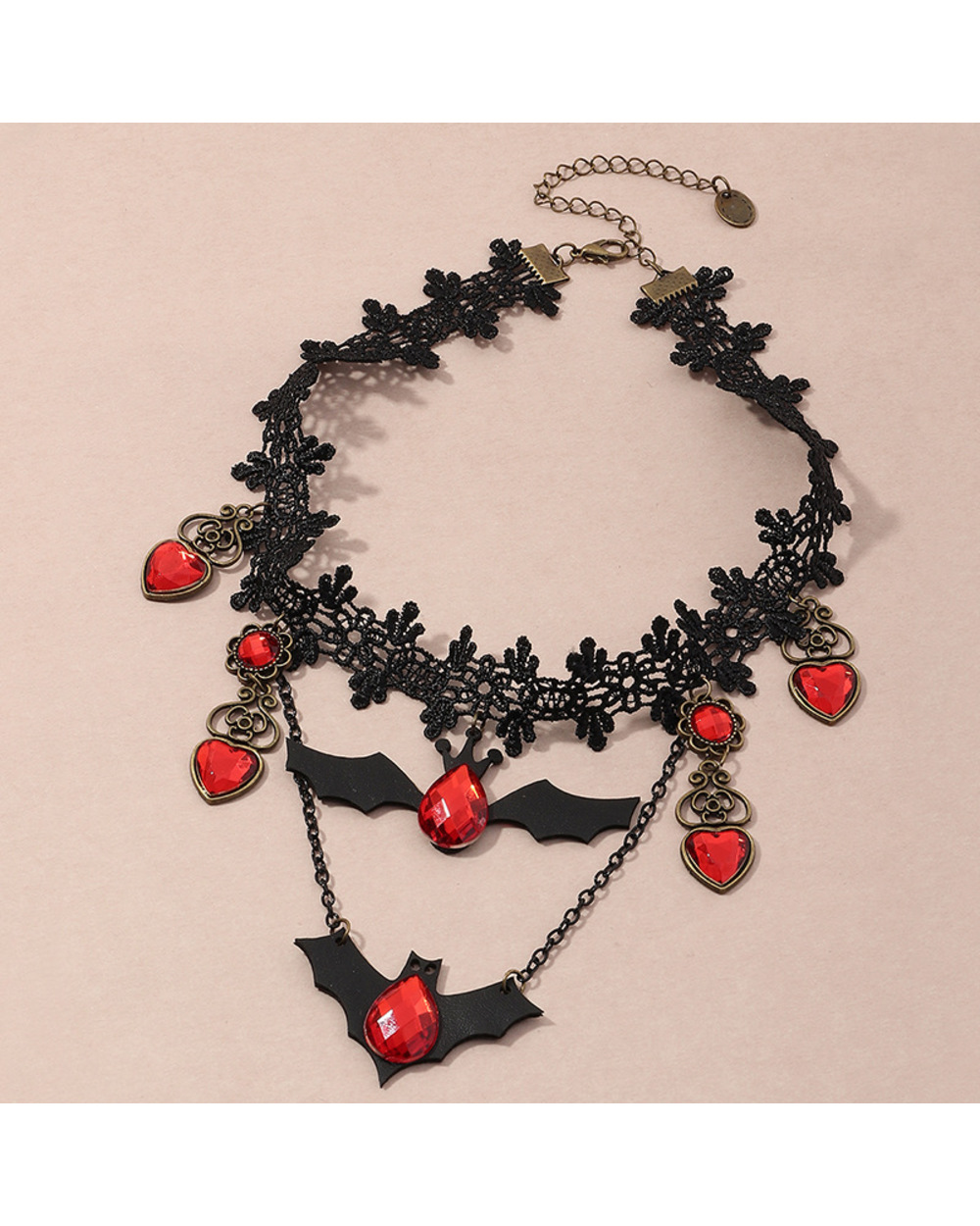 Gothic Jewelry Red Bat Halloween Necklace for Women front-2