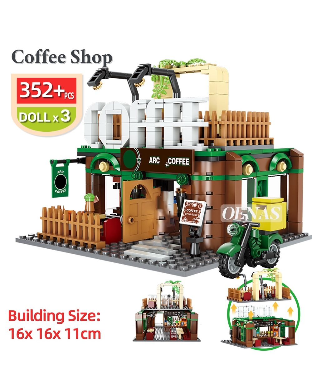 City Street View Coffee Ice Cream Burger Shop MC Fast Food Store House Model Building Block Educationanl Toy Birthday front-4