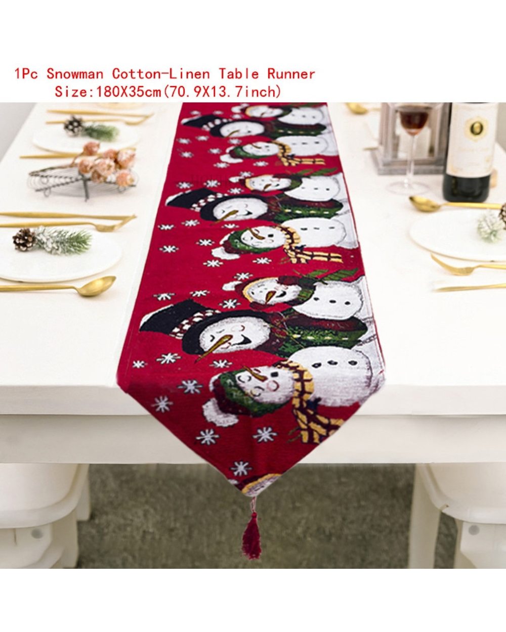 Christmas Gift Linen Elk Snowman Table Runner Merry Christmas Decor for Home 2022 Xmas Ornaments New Year's Decor front-1