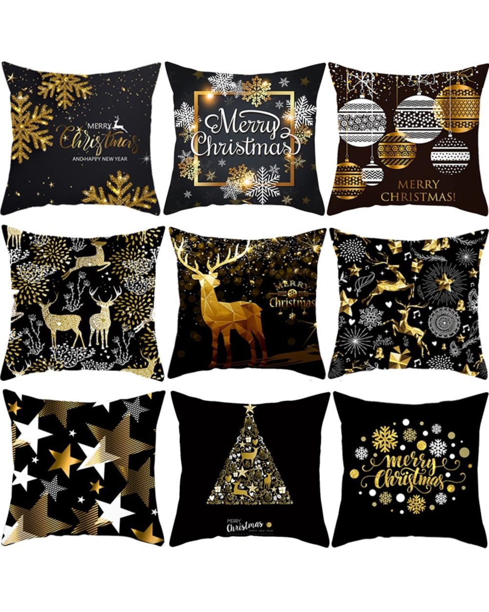 45cm Christmas Black Gold Cushion Cover Merry Christmas Decorations for Home Cristmas Ornaments Natal Navidad front-0