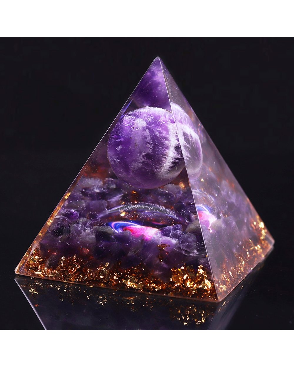 Natural Amethyst Sphere Orgone Pyramid Orgonite Energy Glow In The Dark Pyramid Prevent Radiation Cosmic Energy front-0