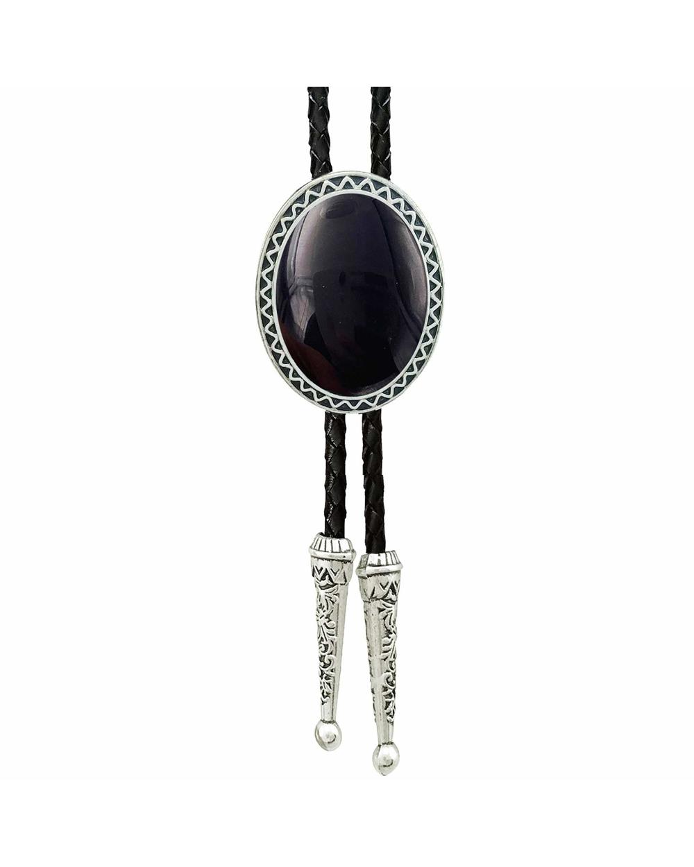 Native Bola Tie Indian leather Naturel stone Genunie Leather rope zinc alloy necktie front-3