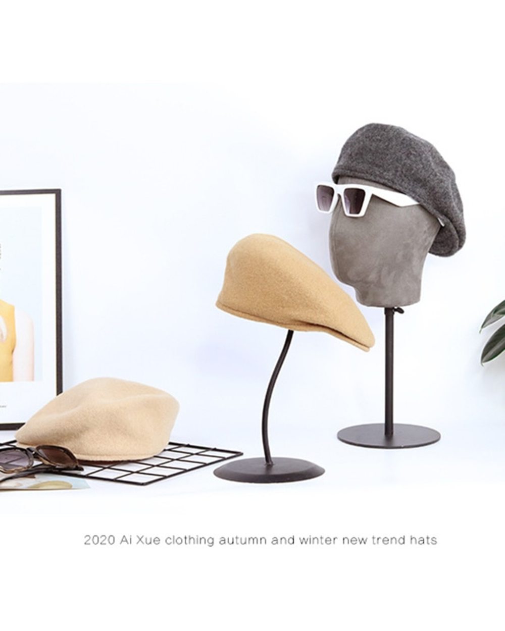 2021 New Women Wool Beret Hat Women Korean Versatile Forward Hats Warm Walking Hat Ladies Solid Color Casual Winter Pai front-4