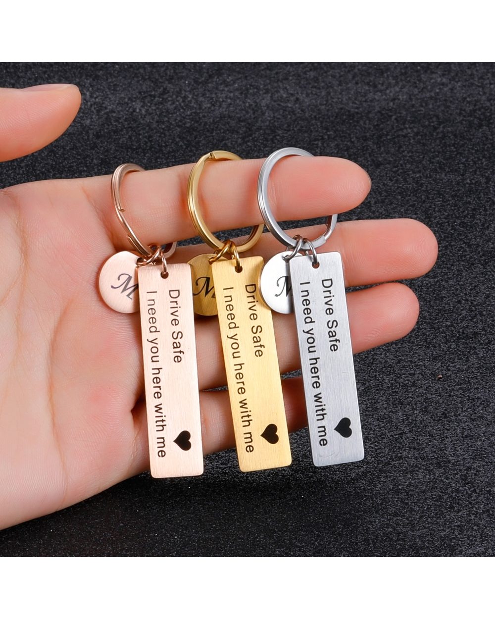 Drive Safe Keychain A-Z 26 Initials Lettering Key Chain front-3