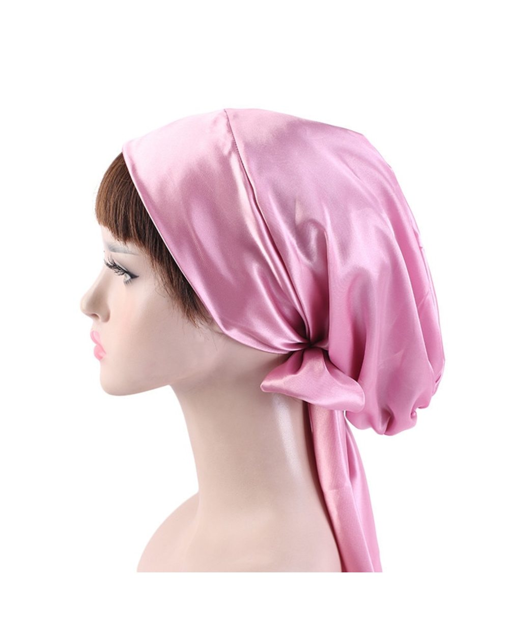 New Women Satin Night Cap Bowknot Sleep Hat Silk Chemo Caps Cancer Hats Long Tail Hair Bonnet Head Scarf Wrap Bandana S front-2