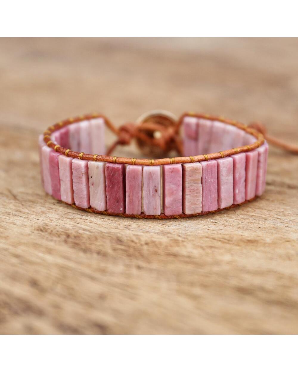 Natural Rhodonite Stone Tube Beads Chakra Braided Leather Wrap Bracelet Women Handmade Bracelet Jewelry Gifts front-0