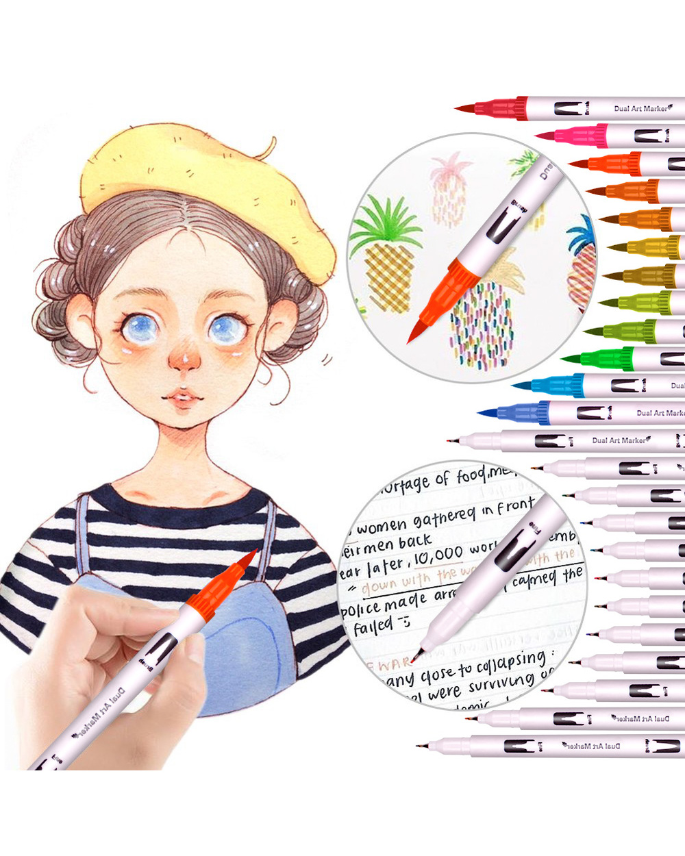Up To132 Colors Felt Tip Pens Watercolour Marker Pens Watercolour Brush Pens Dual Tips With Fineliner Art Markers front-5