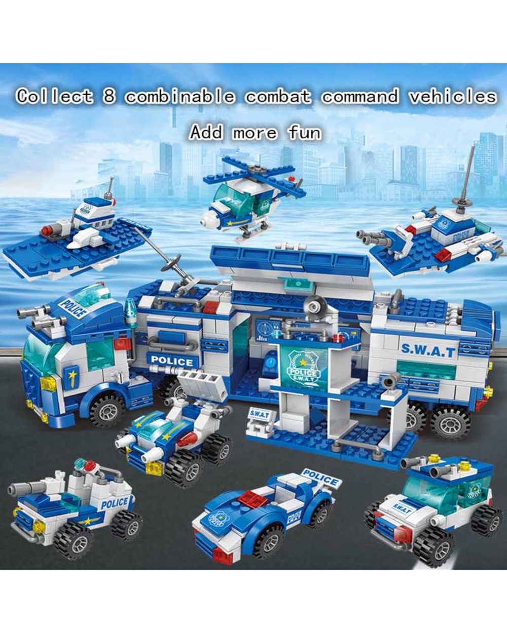 D16 340 to 1136 Pcs City Police Station Building Blocks Car Headquarters Truck SWAT Military Model Bricks Toys front-1